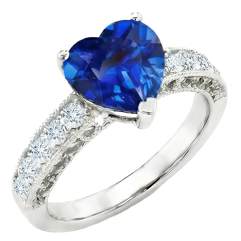 2.50 Carats Heart Cut Ceylon Blue Sapphire Natural Earth Mined Diamond ( Not Lab Grown ) Engagement Ring