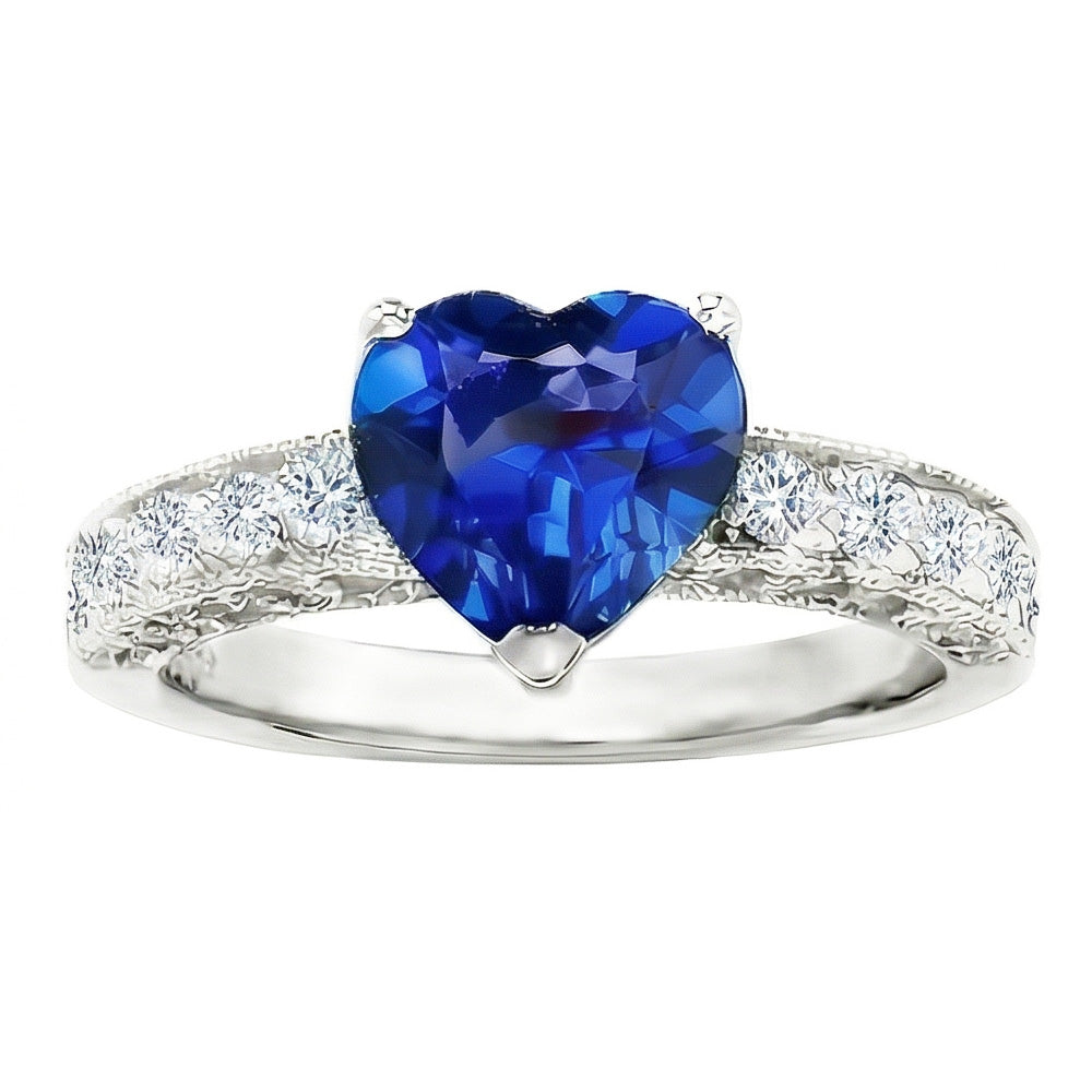 2.50 Carats Heart Cut Ceylon Blue Sapphire Natural Earth Mined Diamond ( Not Lab Grown ) Engagement Ring