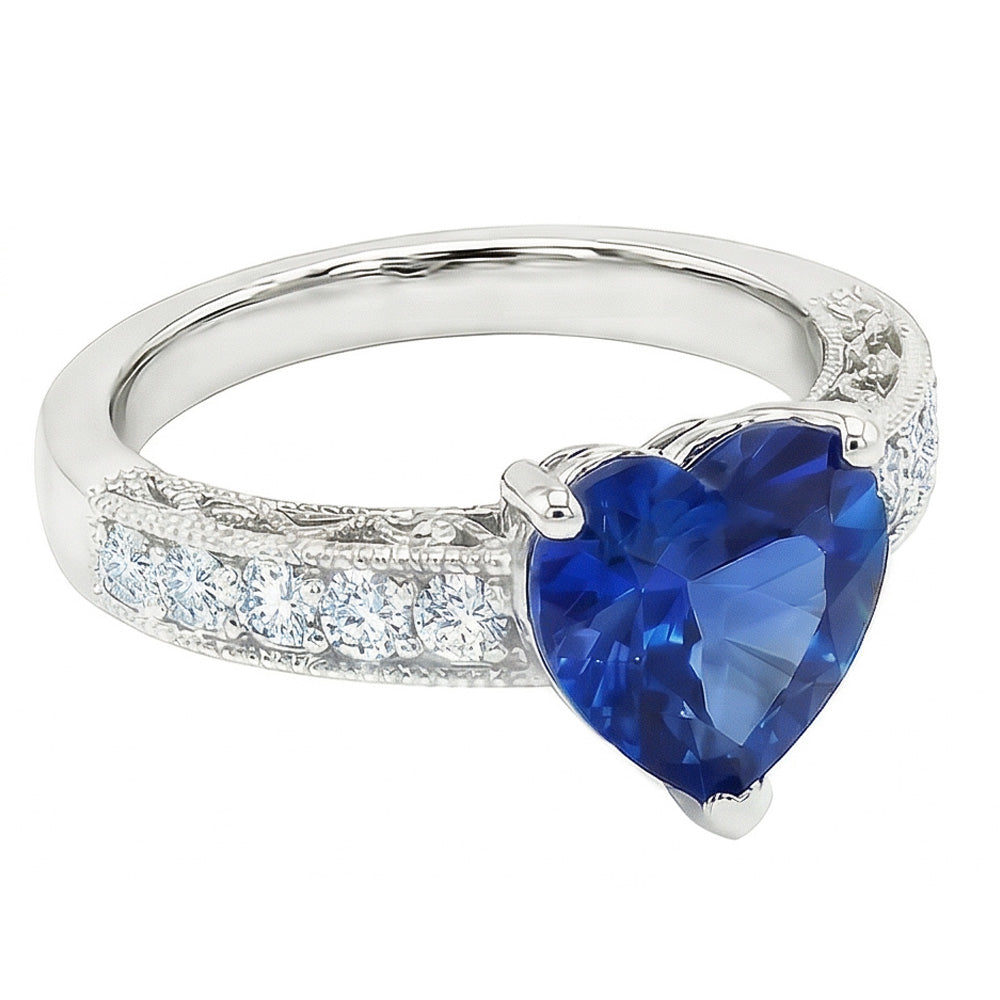 2.50 Carats Heart Cut Ceylon Blue Sapphire Natural Earth Mined Diamond ( Not Lab Grown ) Engagement Ring