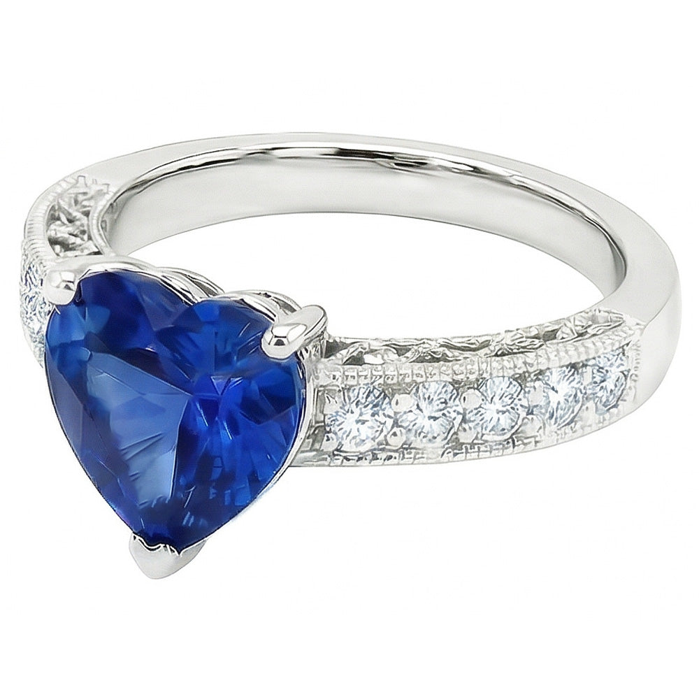 2.50 Carats Heart Cut Ceylon Blue Sapphire Natural Earth Mined Diamond ( Not Lab Grown ) Engagement Ring