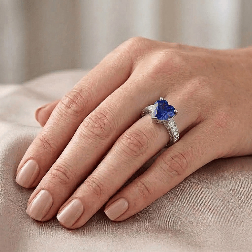 2.50 Carats Heart Cut Ceylon Blue Sapphire Natural Earth Mined Diamond ( Not Lab Grown ) Engagement Ring