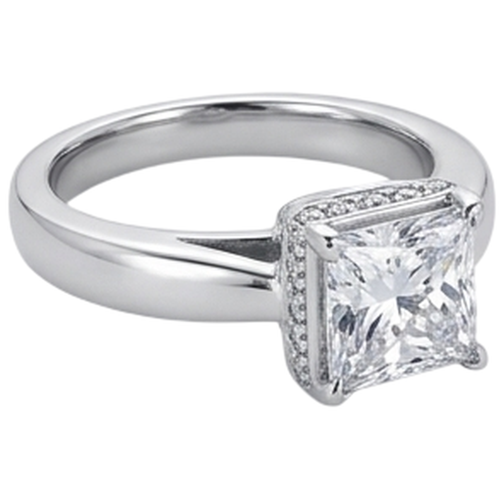 2.50 Carats Hidden Halo Princess Cut Real Natural Earth Mined Diamond ( Not Lab Grown )  Engagement Ring New