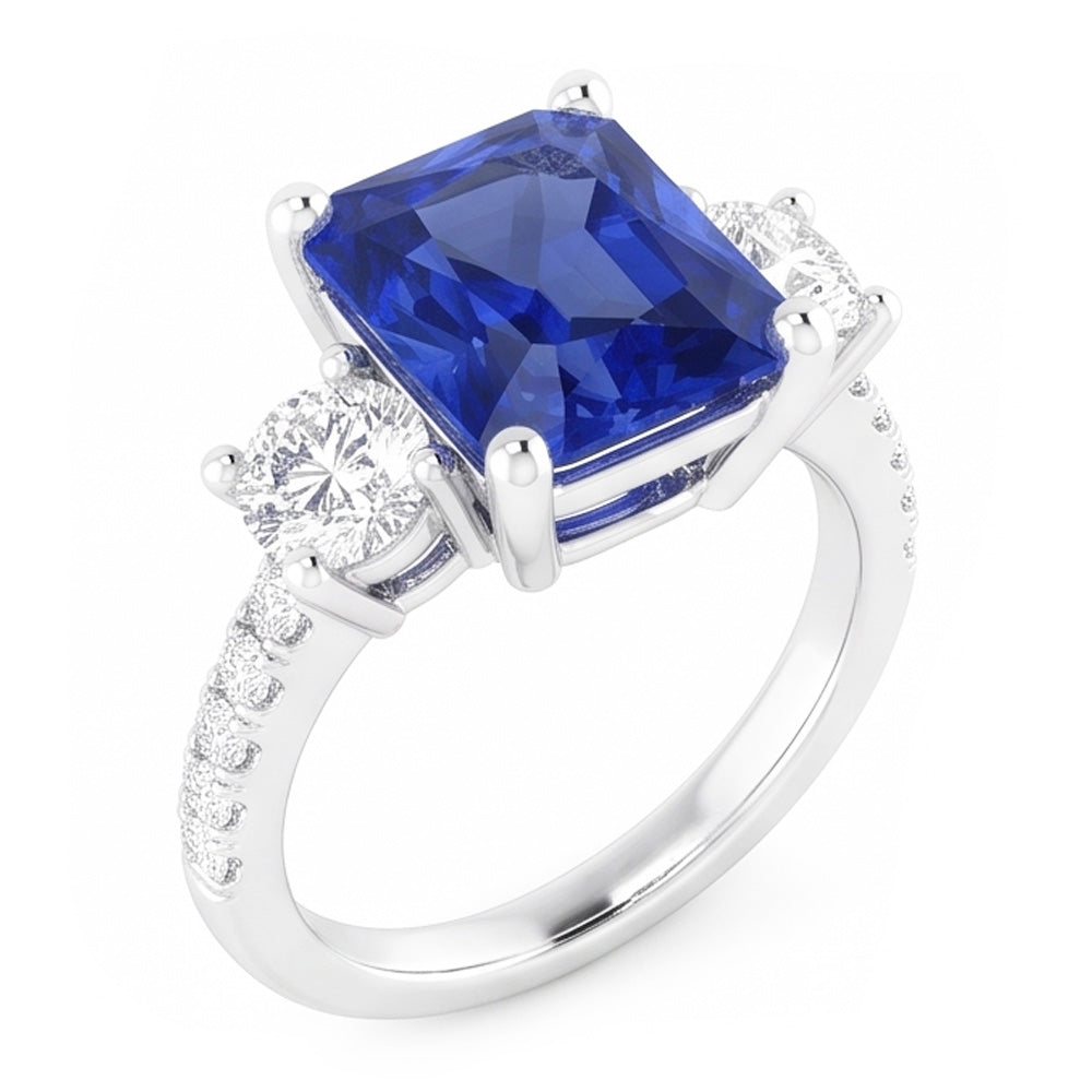 2.50 Carats Natural Earth Mined Diamond ( Not Lab Grown ) Wedding Ring Radiant Shape Sapphire With Accents