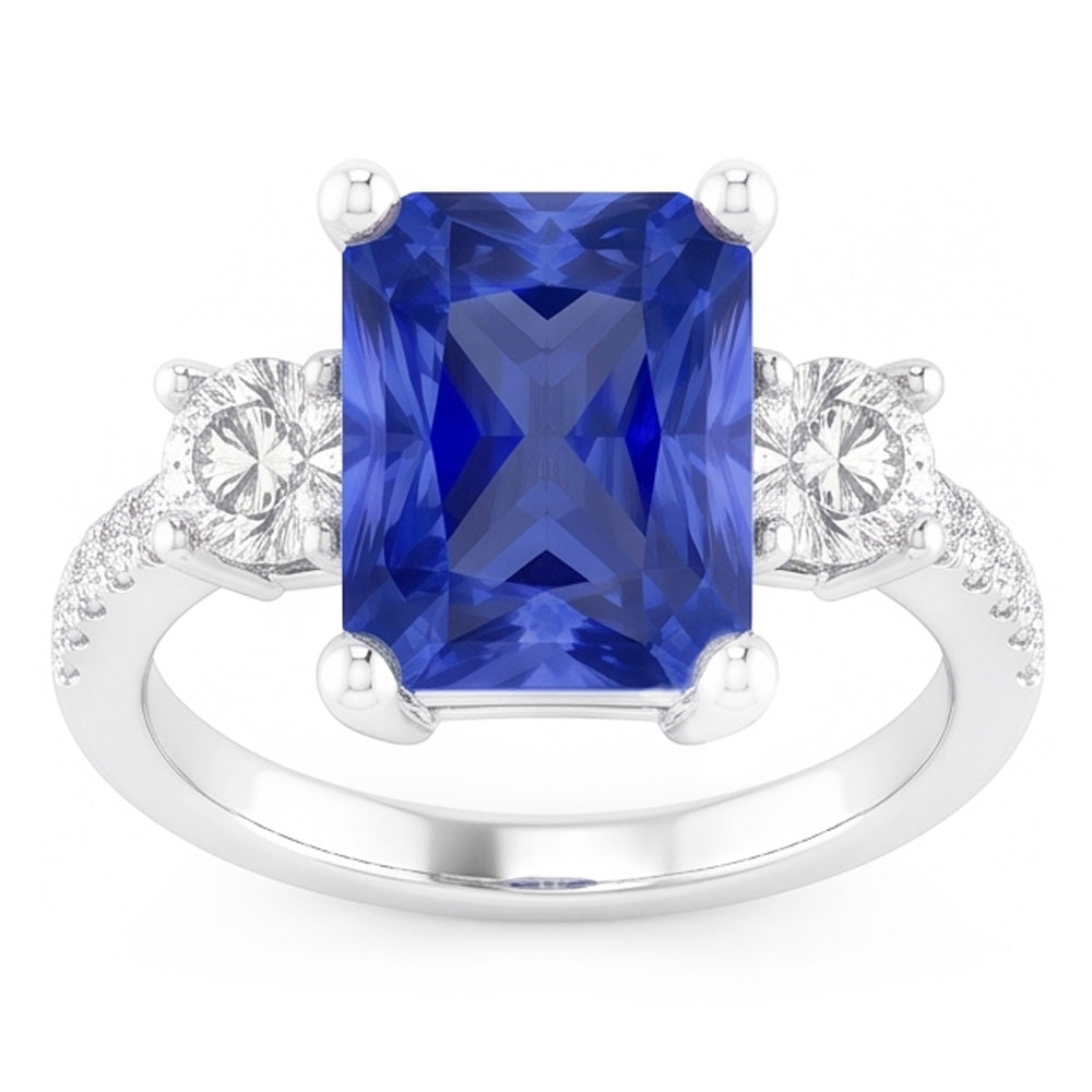 2.50 Carats Natural Earth Mined Diamond ( Not Lab Grown ) Wedding Ring Radiant Shape Sapphire With Accents
