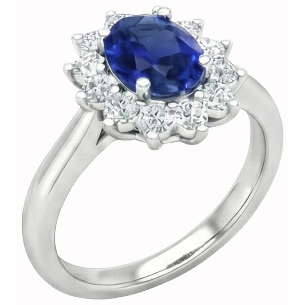 2.50 Carats Oval Ceylon Sapphire With Natural Earth Mined Diamonds Wedding Ring14K