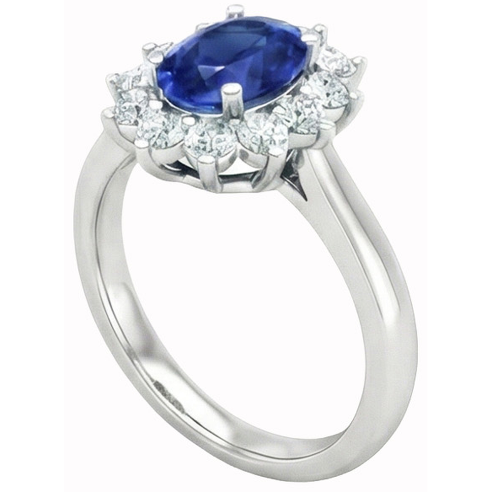 2.50 Carats Oval Ceylon Sapphire With Natural Earth Mined Diamonds Wedding Ring14K