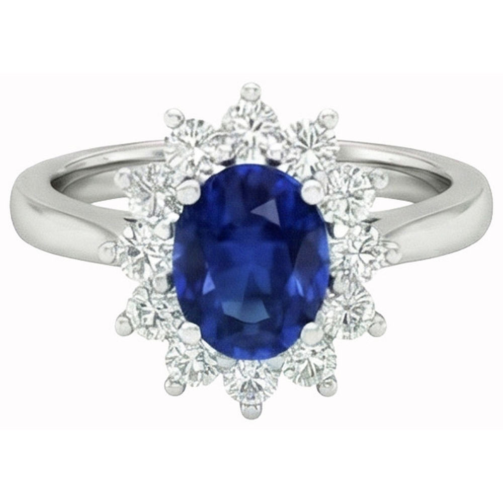 2.50 Carats Oval Ceylon Sapphire With Natural Earth Mined Diamonds Wedding Ring14K