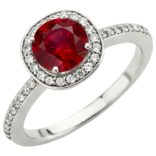 2.50 Carats Red And White Round Ruby Ring Jewelry White Gold 14K