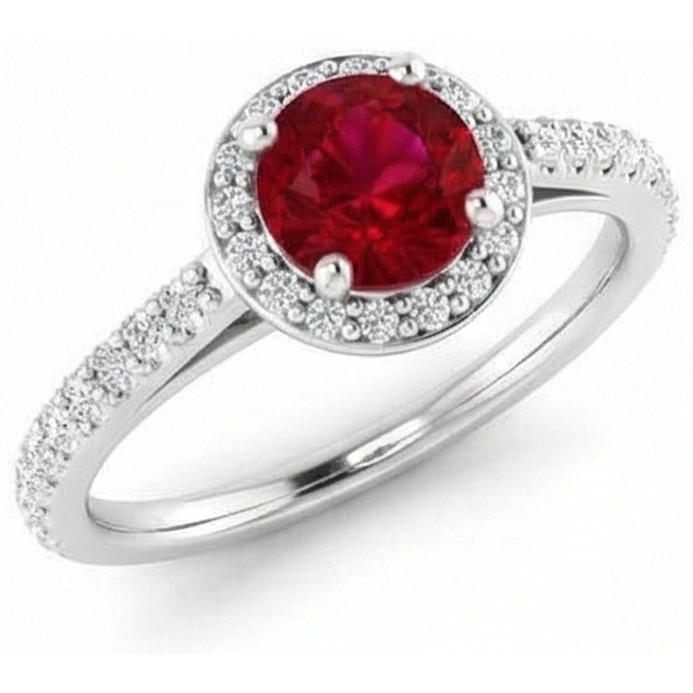 2.50 Carats Ring Round Halo Ruby White Gold 14K