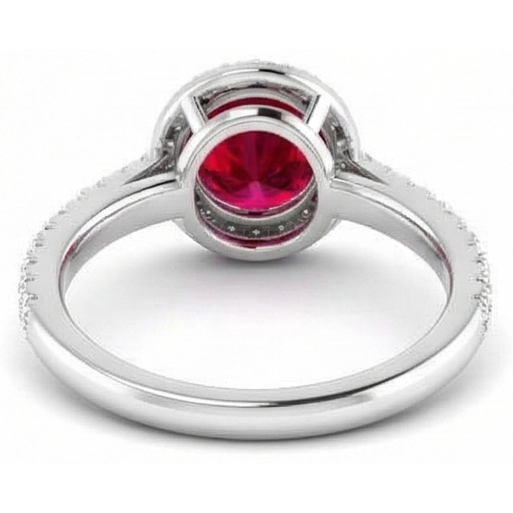2.50 Carats Ring Round Halo Ruby White Gold 14K