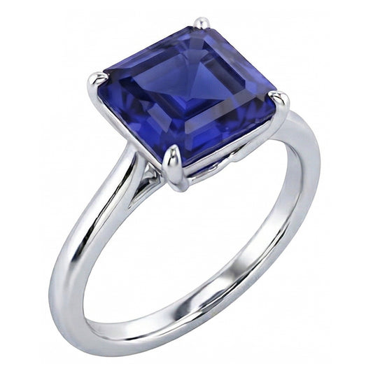 natural asscher sapphire 2.50ct ring front view