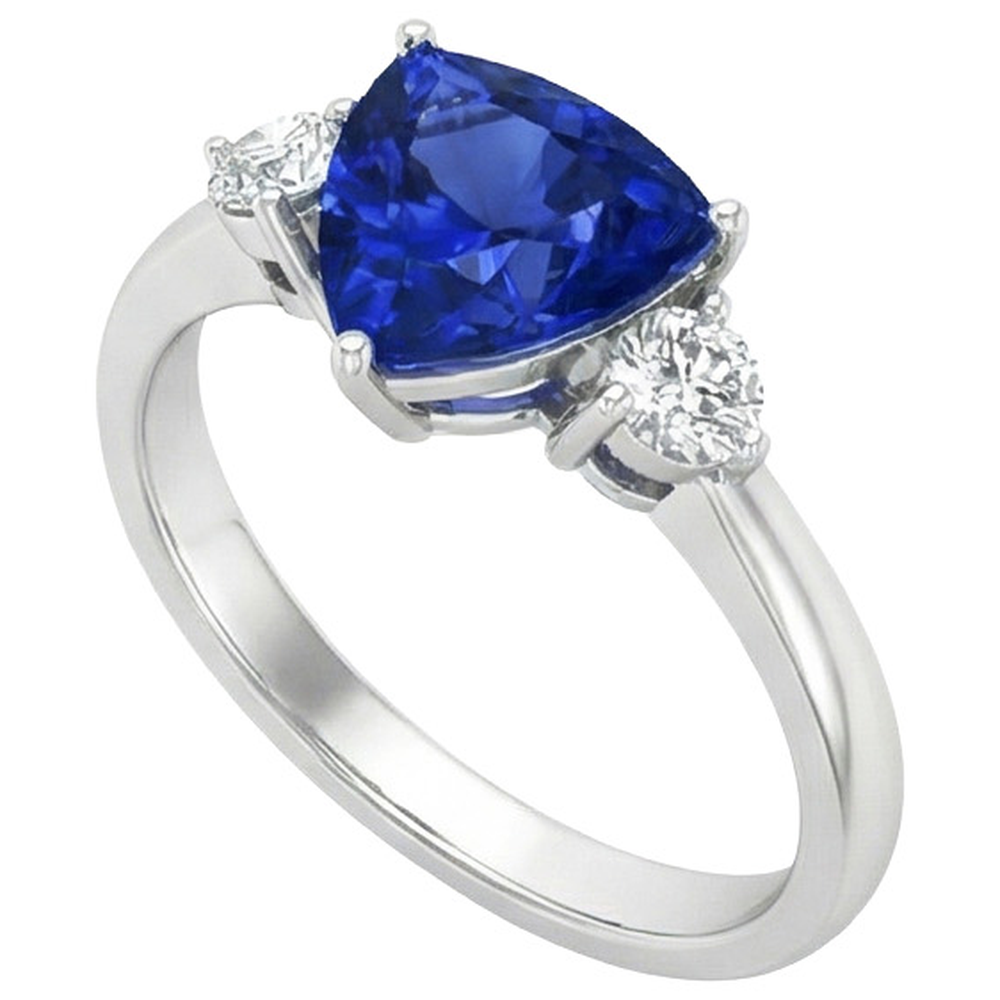 2.50 Ct. Ceylon Blue Sapphire Trillion Natural Earth Mined Diamond ( Not Lab Grown ) s 3-Stone Ring
