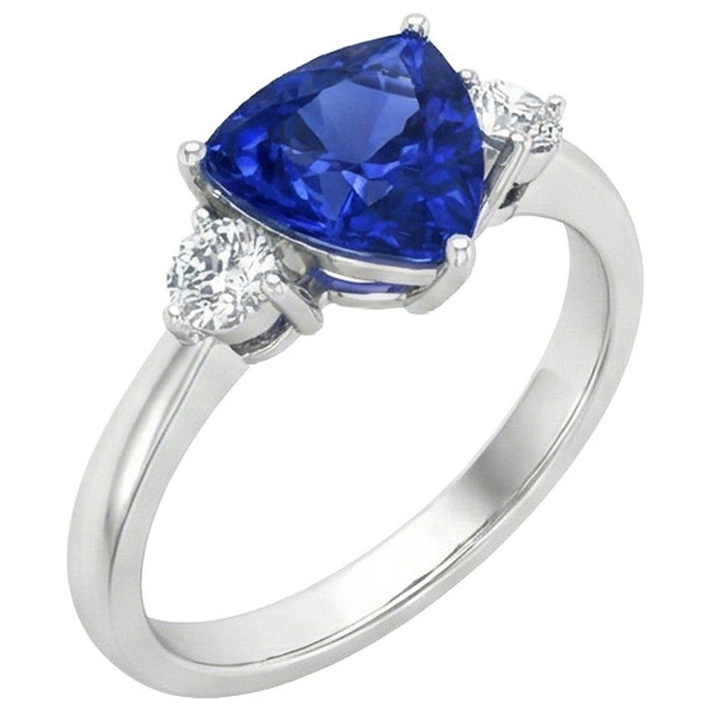 2.50 Ct. Ceylon Blue Sapphire Trillion Natural Earth Mined Diamond ( Not Lab Grown ) s 3-Stone Ring