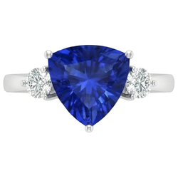 2.50 Ct. Ceylon Blue Sapphire Trillion Natural Earth Mined Diamond ( Not Lab Grown ) s 3-Stone Ring