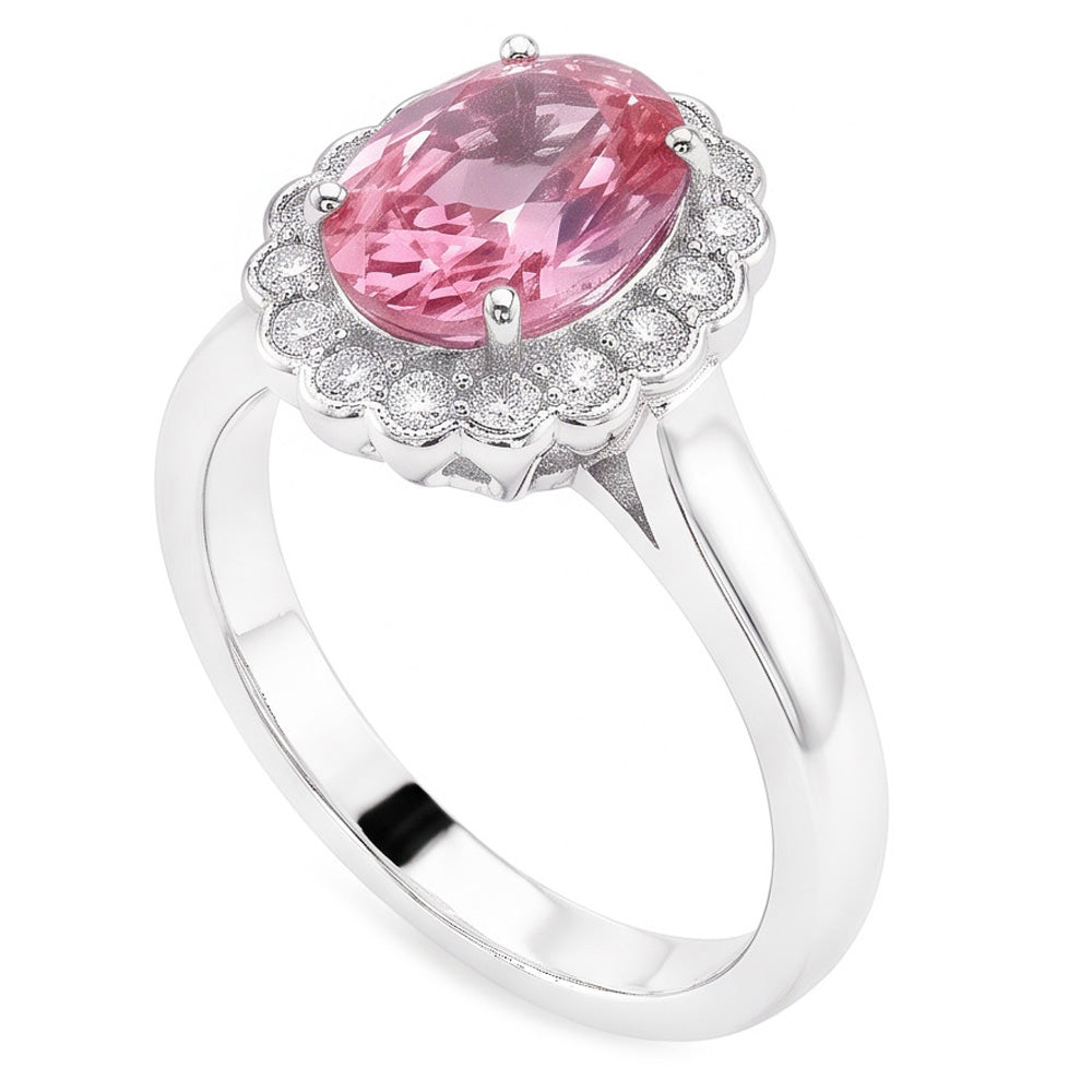 2.50 Ct Pink Sapphire And Round Natural Earth Mined Diamond ( Not Lab Grown )s Anniversary Ring Gold