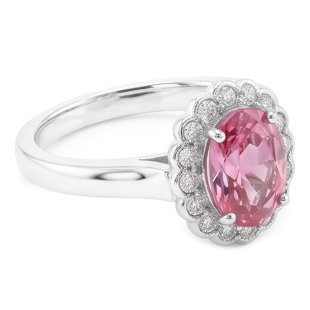 2.50 Ct Pink Sapphire And Round Natural Earth Mined Diamond ( Not Lab Grown )s Anniversary Ring Gold