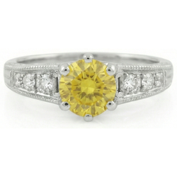 2.50 Ct Round Cut Yellow Sapphire And Natural Earth Mined Diamond ( Not Lab Grown )  Ring White Gold 14K