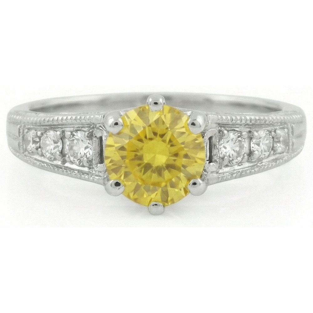 2.50 Ct Round Cut Yellow Sapphire And Natural Earth Mined Diamond ( Not Lab Grown )  Ring White Gold 14K