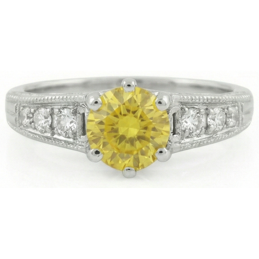 2.50 Ct Round Cut Yellow Sapphire And Natural Earth Mined Diamond ( Not Lab Grown )  Ring White Gold 14K