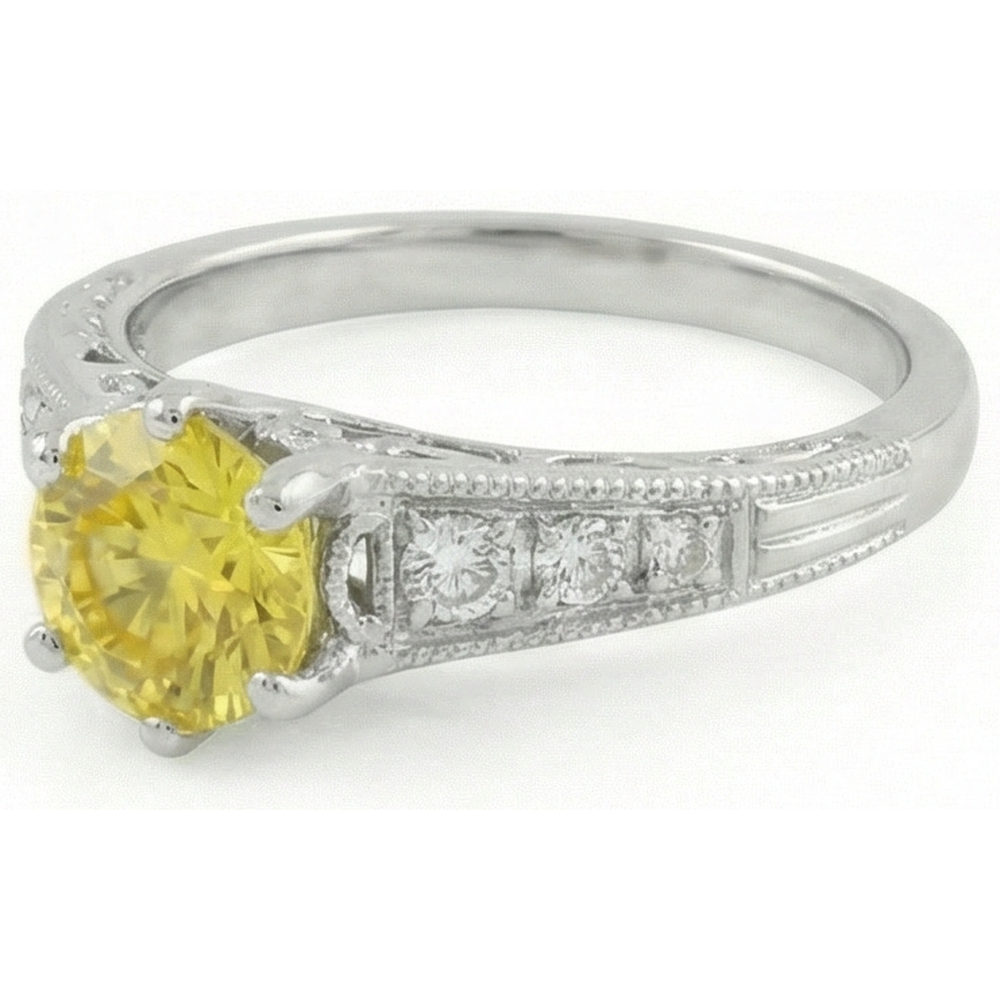 2.50 Ct Round Cut Yellow Sapphire And Natural Earth Mined Diamond ( Not Lab Grown )  Ring White Gold 14K