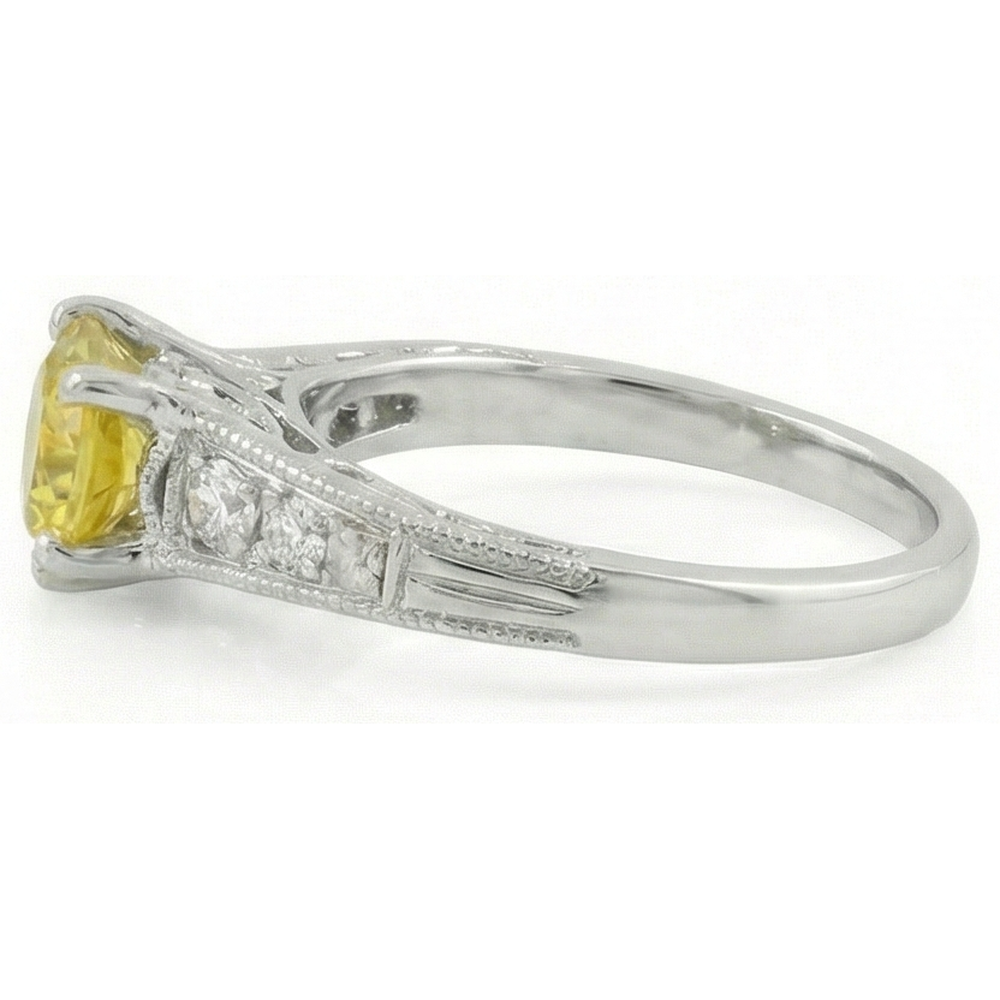 2.50 Ct Round Cut Yellow Sapphire And Natural Earth Mined Diamond ( Not Lab Grown )  Ring White Gold 14K