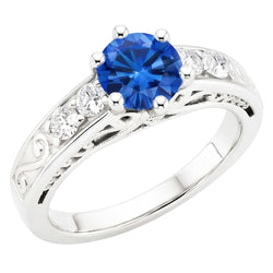 2.60 Carats Round Ceylon Sapphire Natural Earth Mined Diamond ( Not Lab Grown ) s Ring 14K White Gold