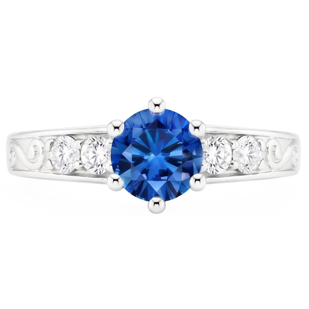2.60 Carats Round Ceylon Sapphire Natural Earth Mined Diamond ( Not Lab Grown ) s Ring 14K White Gold