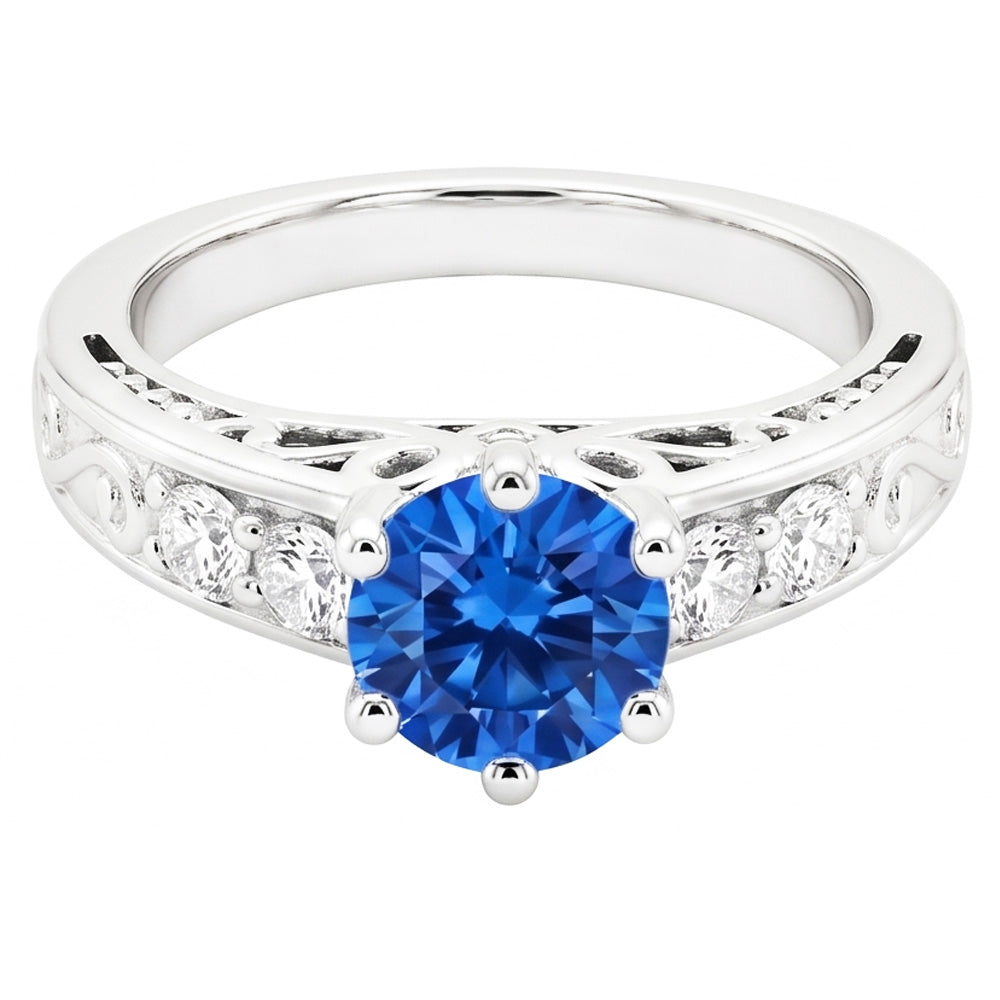 2.60 Carats Round Ceylon Sapphire Natural Earth Mined Diamond ( Not Lab Grown ) s Ring 14K White Gold