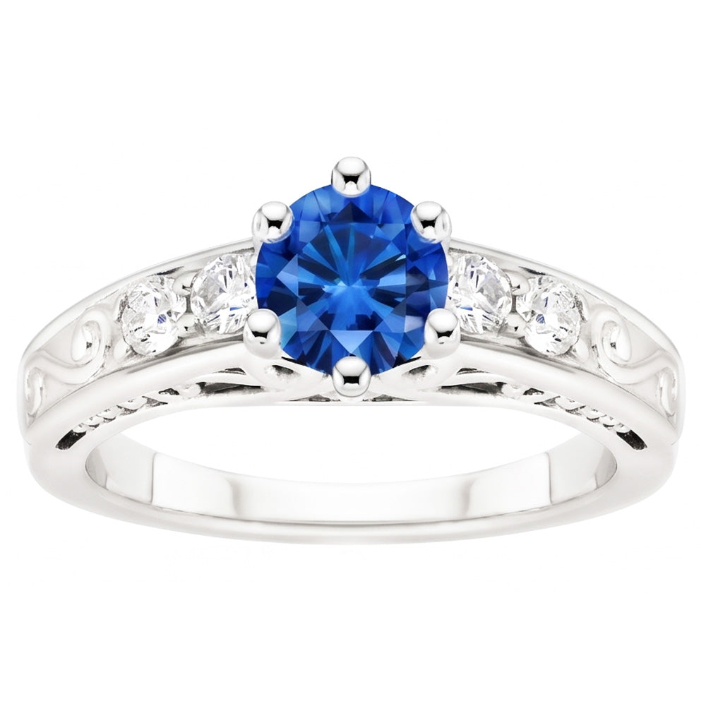 2.60 Carats Round Ceylon Sapphire Natural Earth Mined Diamond ( Not Lab Grown ) s Ring 14K White Gold
