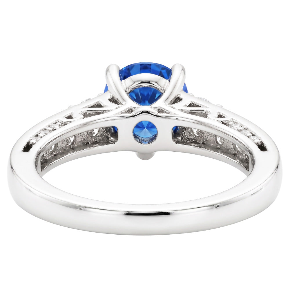 2.60 Carats Round Ceylon Sapphire Natural Earth Mined Diamond ( Not Lab Grown ) s Ring 14K White Gold