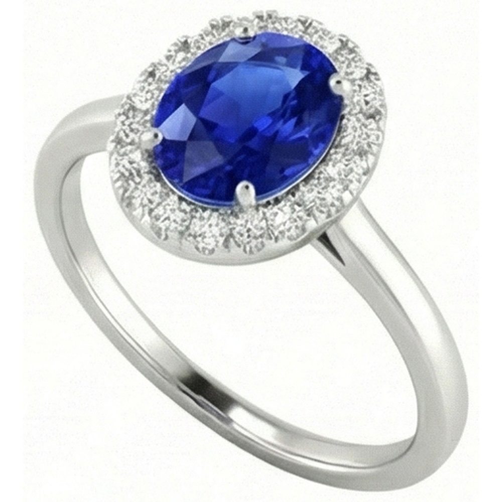 2.60 Carats Sapphire With Natural Earth Mined Diamond ( Not Lab Grown ) Ring White Gold 14K