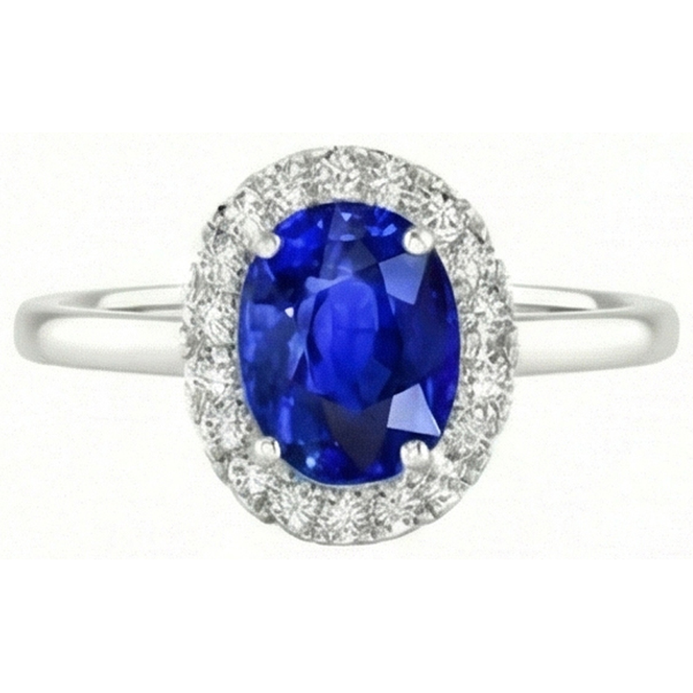 2.60 Carats Sapphire With Natural Earth Mined Diamond ( Not Lab Grown ) Ring White Gold 14K