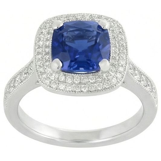 2.60 Ct Ceylon Sapphire And Natural Earth Mined Diamond ( Not Lab Grown ) Ring Gold White 14K