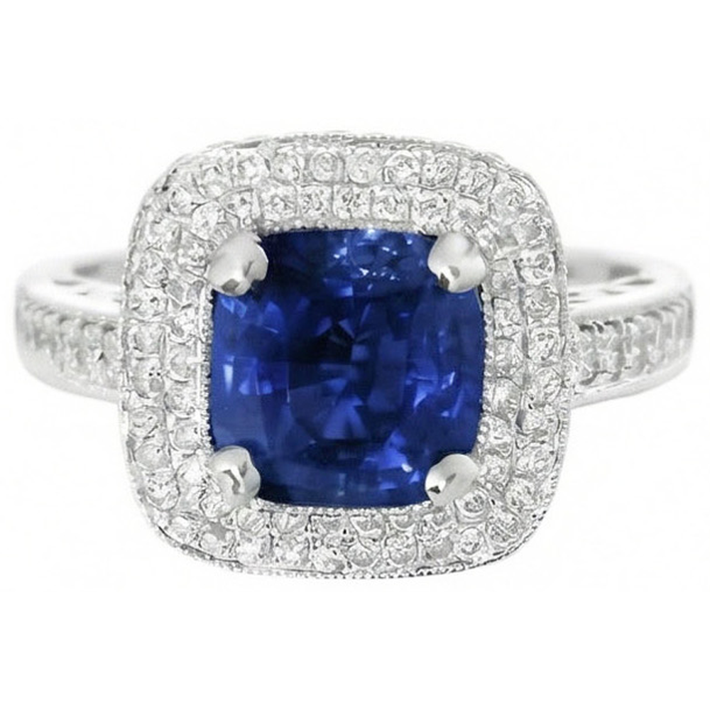 2.60 Ct Ceylon Sapphire And Natural Earth Mined Diamond ( Not Lab Grown ) Ring Gold White 14K