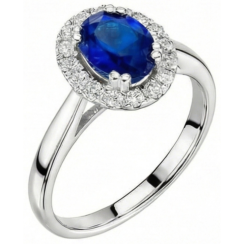 2.65 Carats Ceylon Sapphire With Natural Earth Mined Diamonds Ring White Gold 14K
