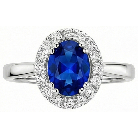 2.65 Carats Ceylon Sapphire With Natural Earth Mined Diamond ( Not Lab Grown )s Ring White Gold 14K