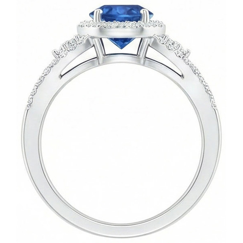 natural round sapphire 2.65ct ring on white background