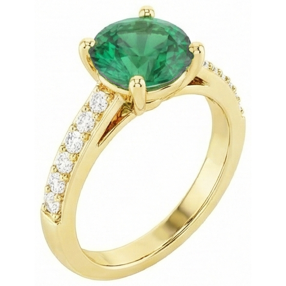 natural round emerald 2.70ct ring side angle
