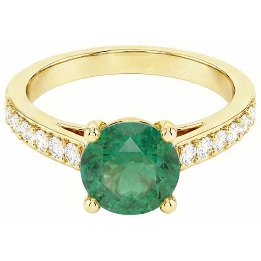 natural round emerald 2.70ct ring close up detail