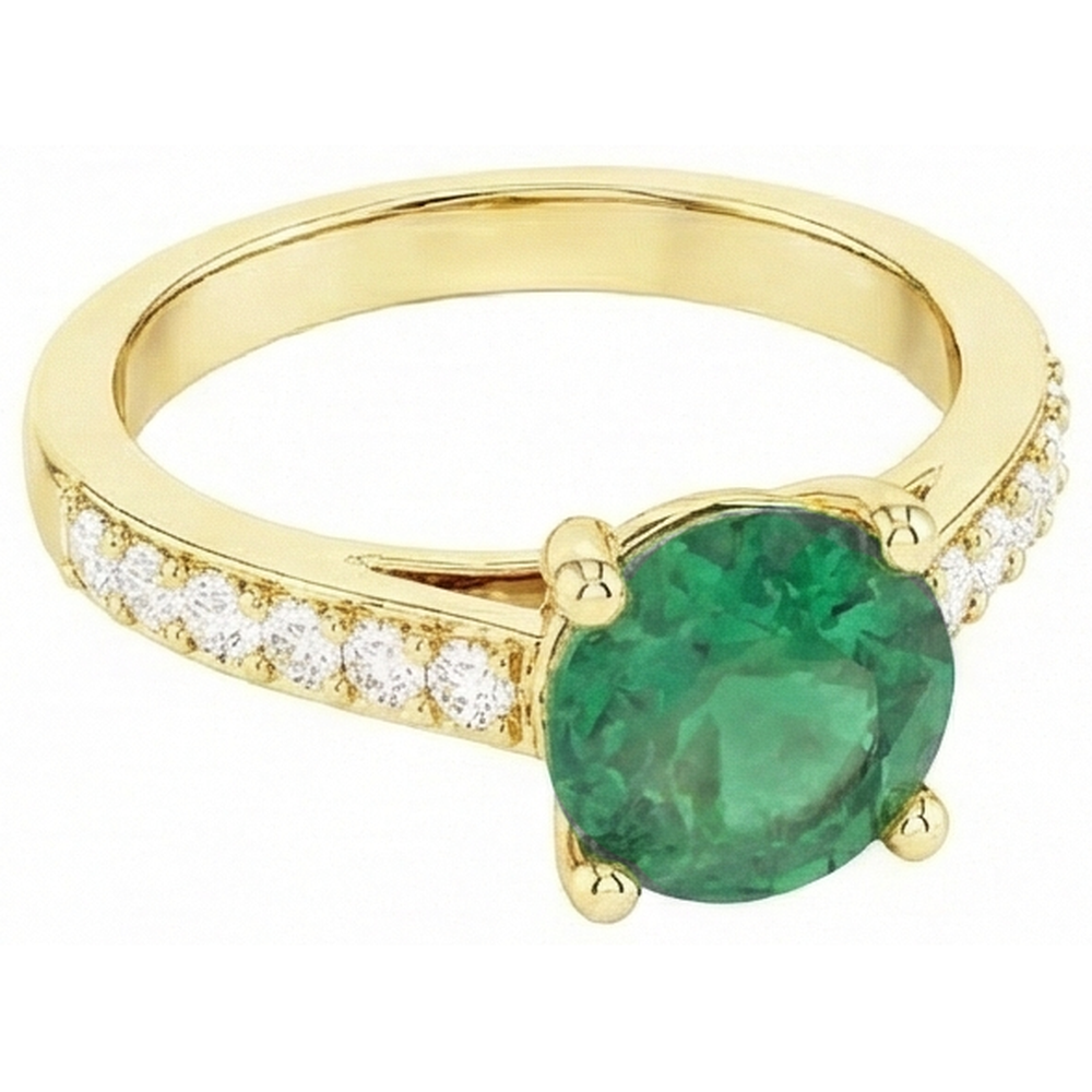 natural round emerald 2.70ct ring top view