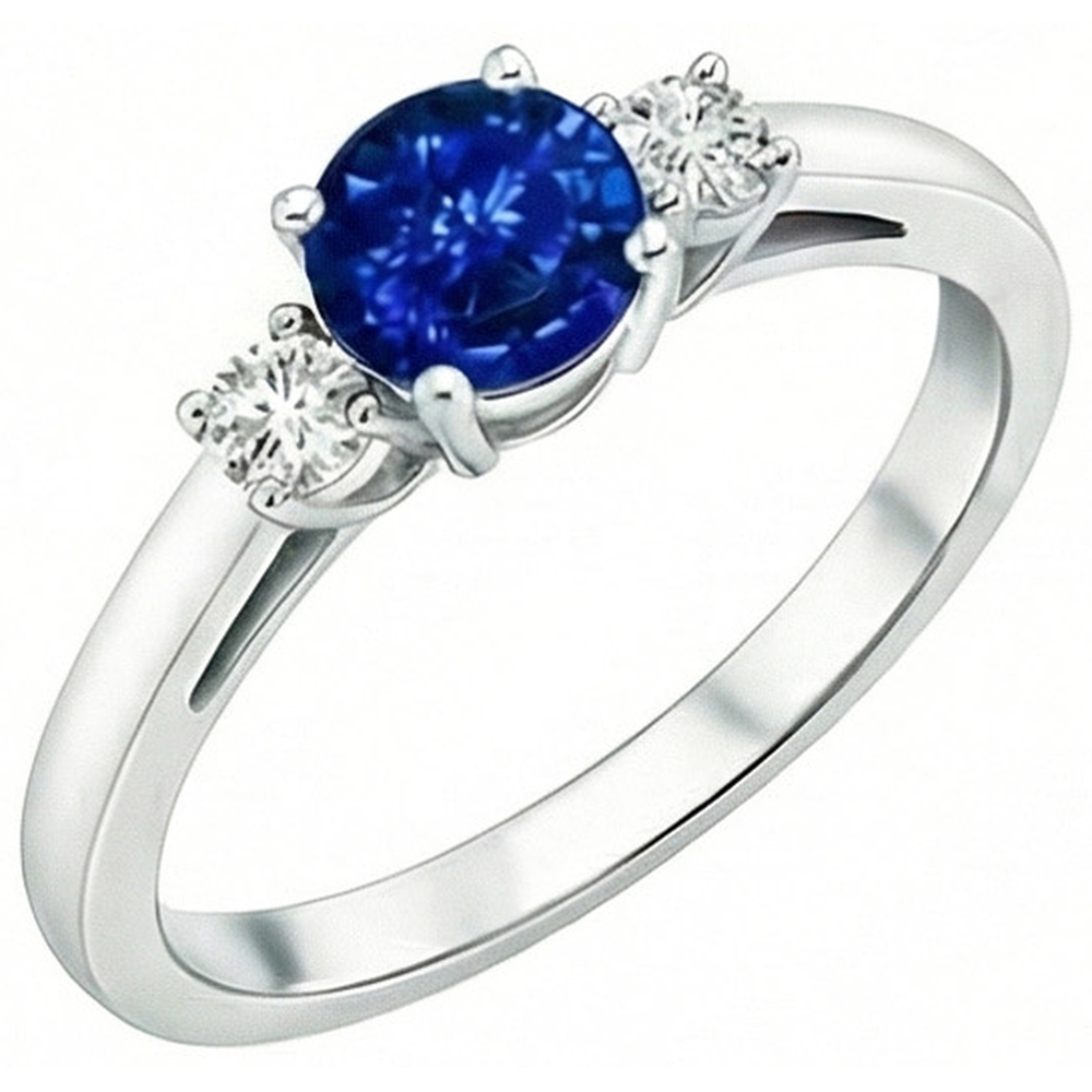 2.70 Ct Blue Sapphire And Natural Earth Mined Diamond ( Not Lab Grown ) s Three Stone Ring Gold 14K