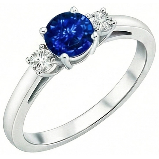 2.70 Ct Blue Sapphire And Natural Earth Mined Diamond ( Not Lab Grown ) s Three Stone Ring Gold 14K