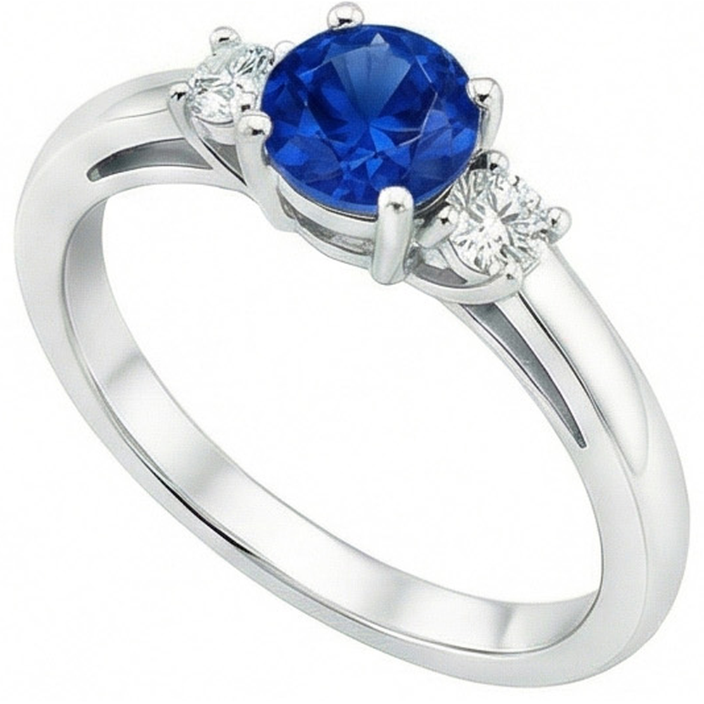 2.70 Ct Blue Sapphire And Natural Earth Mined Diamond ( Not Lab Grown ) s Three Stone Ring Gold 14K