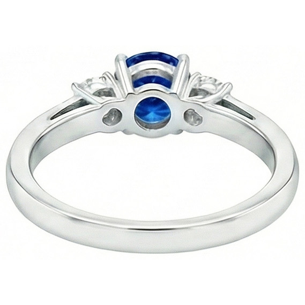 2.70 Ct Blue Sapphire And Natural Earth Mined Diamond ( Not Lab Grown ) s Three Stone Ring Gold 14K