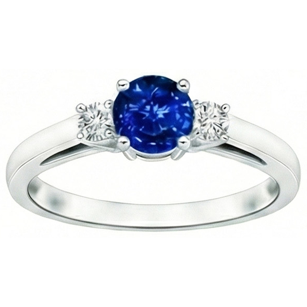 2.70 Ct Blue Sapphire And Natural Earth Mined Diamond ( Not Lab Grown ) s Three Stone Ring Gold 14K