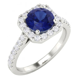 2.70 Ct Ceylon Sapphire & Natural Earth Mined Diamond ( Not Lab Grown ) s Halo Ring White Gold 14K
