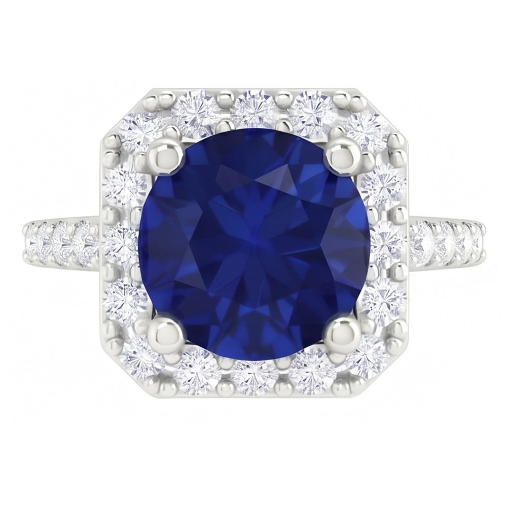 2.70 Ct Ceylon Sapphire & Natural Earth Mined Diamond ( Not Lab Grown ) s Halo Ring White Gold 14K