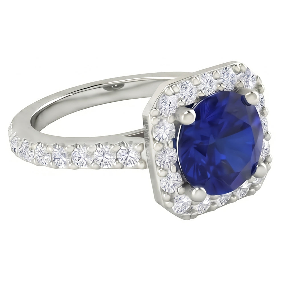 2.70 Ct Ceylon Sapphire & Natural Earth Mined Diamond ( Not Lab Grown ) s Halo Ring White Gold 14K