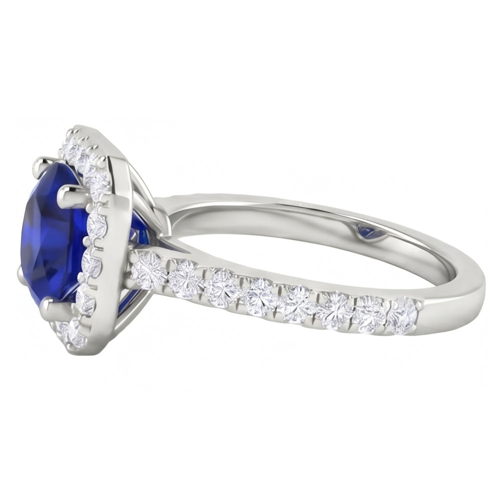 2.70 Ct Ceylon Sapphire & Natural Earth Mined Diamond ( Not Lab Grown ) s Halo Ring White Gold 14K