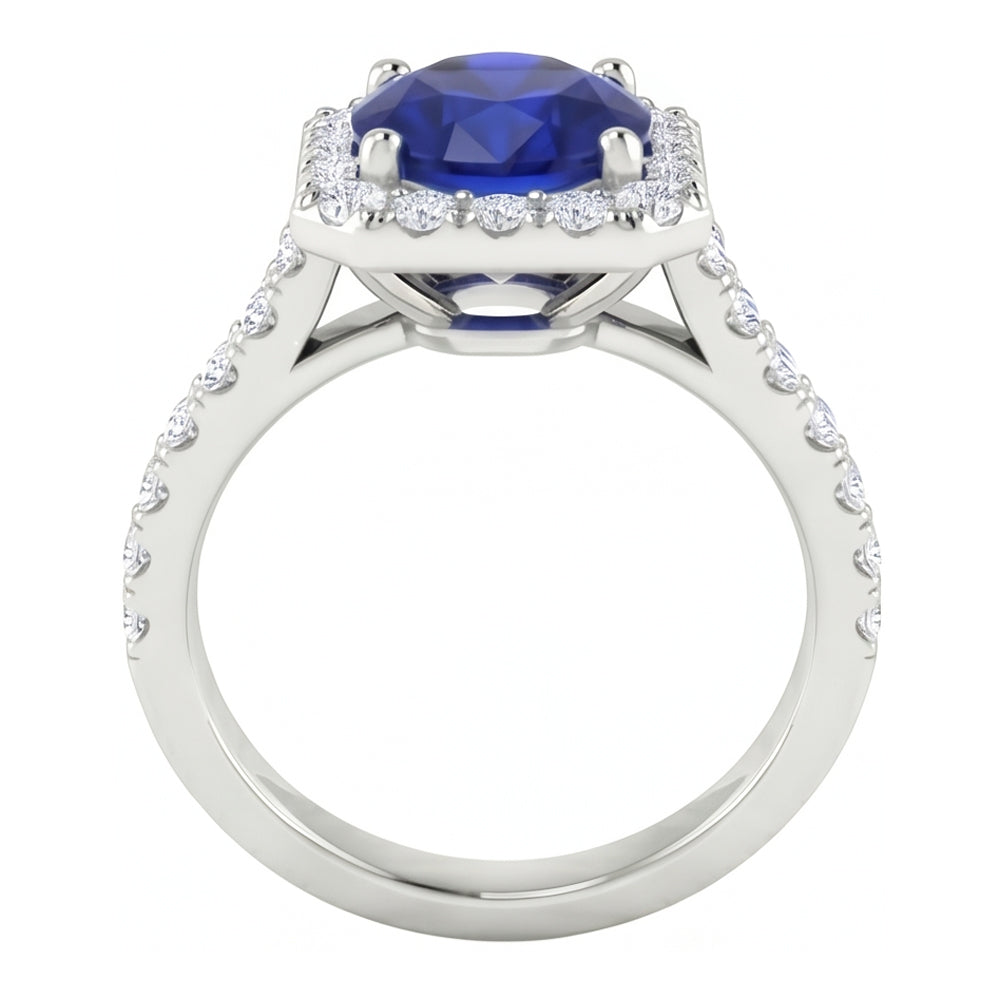 2.70 Ct Ceylon Sapphire & Natural Earth Mined Diamond ( Not Lab Grown ) s Halo Ring White Gold 14K